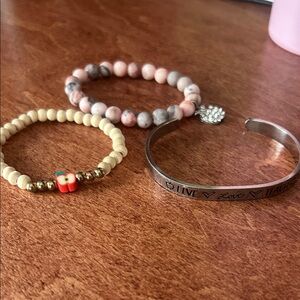 Silver and Pink Beaded “Teacher” Bracelet Set